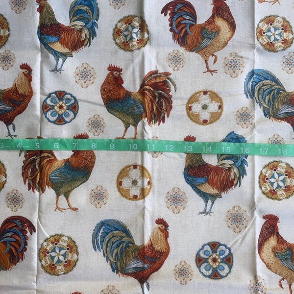 farm chickens roosters hens toss 100% Cotton Fabric 1/2 yard 18x2