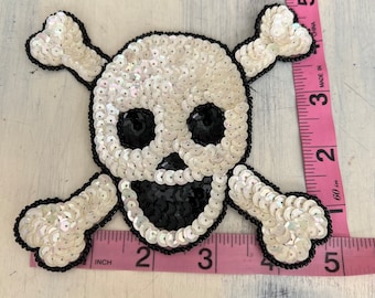 Large sequin skull, bones, black white Applique  DIY accessory Birthday Party