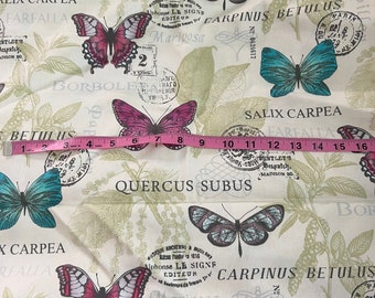 Butterfly stamps, stems  floral Fabric 1 yard Ready 2 SHIp