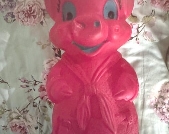 Mid Century Modern Pink Piggy Bank. Blow Mold