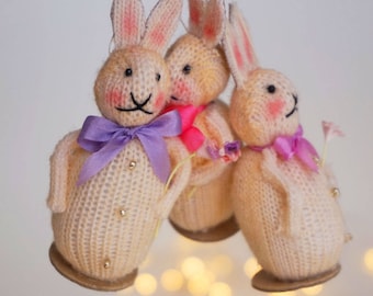 Trio of  Vintage Inspired  Bunny Ornaments