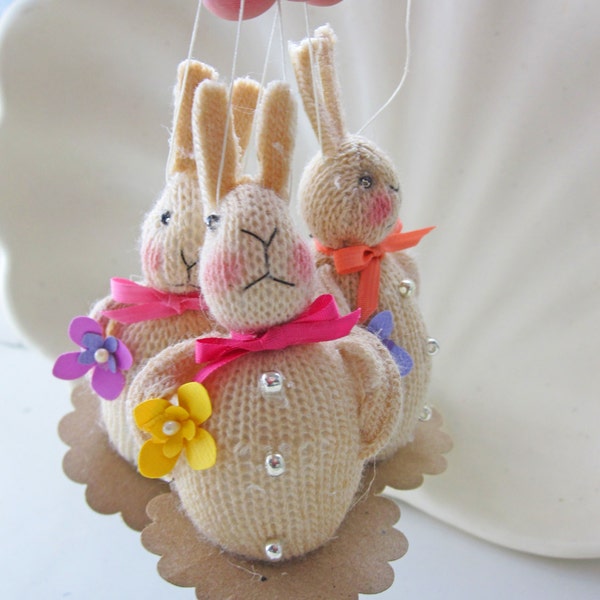 Trio of  Vintage Inspired  Bunny Ornaments 2