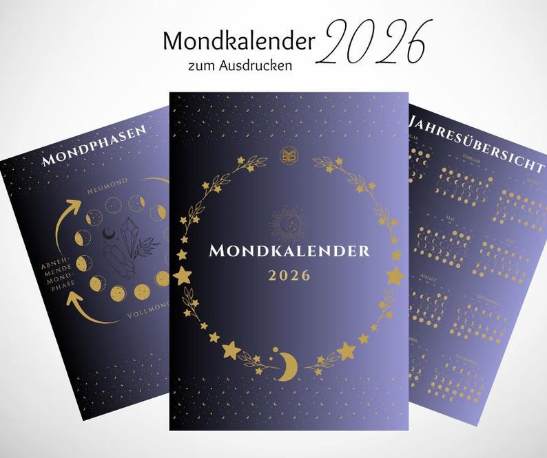 Moon Calendar 2026 | Moon Phase Calendar | Digital | Printable Calendar ...
