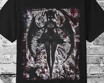 Dark Gothic Fairy Silhouette T-Shirt | Comfort Colors | Grunge Wings, Blood-Red Accents