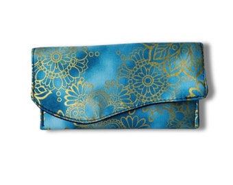 Gold on Teal Handcrafted Mini Clutch - Simple Elegance for Dressy or Casual Outfits