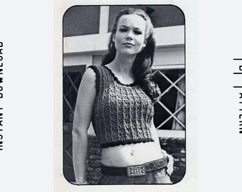 Vintage Crochet Pattern, Crop Top, Two Color Topper, Instant Download