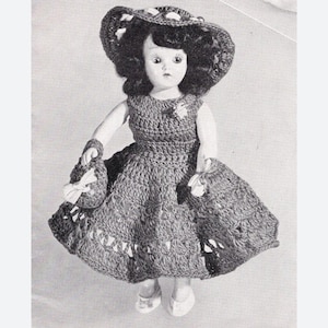 Vintage 1954 Häkelanleitung für Puppe Outfit, Frances, Hut, Tasche und Kleid, Instant Download