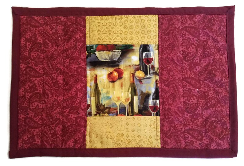 Merlot Quilted Placemats 12 X 18 Wine Bottle Table Scene Etsy