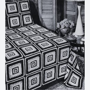 Vintage virkmönster, överkast med matchande kudde, cirka 1950-talet, direkt nedladdning