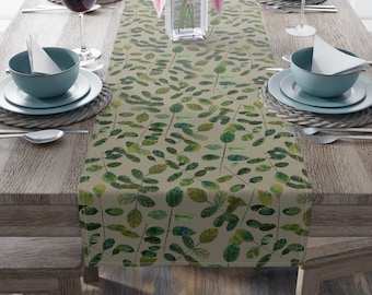 Nature-inspired Watercolor Leaves Table Runner - Beige - Choose from Two Sizes and Two Fabric Options