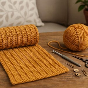 Haakpatroon voor beginners: sjaal met ribbels en pompons | Eenvoudige PDF-handleiding