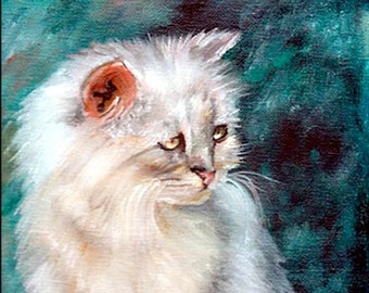 Snow Ball, Cat,  Original Oil Painting