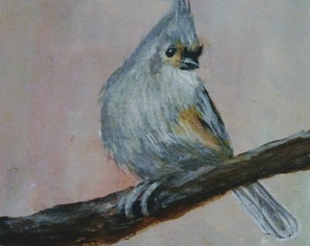 Titmouse, Bird, Acrylic, Miniature, Original