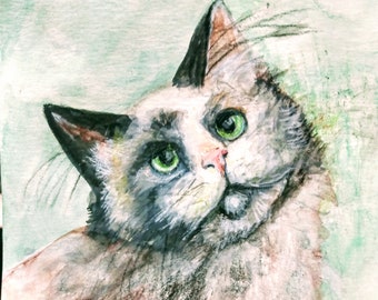 Miniature, kitten  Original WaterColor  Painting, SFA