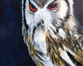Orignal Miniature Southern-White Face Owl, Acrylic painting