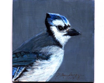 Blue Bird , 4 x 4 inch Miniature, Original Acrylic  Painting