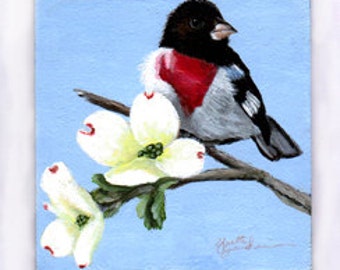 Hiding in the Dogwood, Miniature, Original Acrylic  Painting