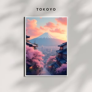 Arte murale di Tokyo, Giappone, stampa del Monte Fuji, arredamento giapponese, regalo di viaggio per gli amanti dell&#39;arte, paesaggio di strada di Tokyo, regalo di viaggio in Giappone