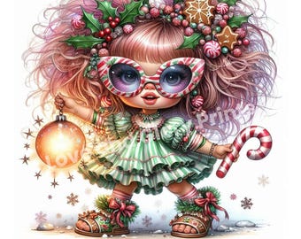 Christmas Quirky Girl Clipart Set of 10 JPGs Candy Jingle Commercial Use Whimsical Christmas Cute Girl Clip Art Festive Winter Holiday Decor