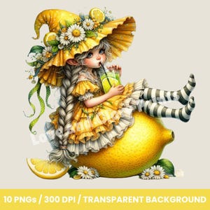 Watercolor Lemon Gnome Clipart Set of 10 PNGs Gnome Clipart, Cute Gnome Lemon Clipart, Spring Clipart, Fruit Gnome Clipart, Garden Gnome PNG