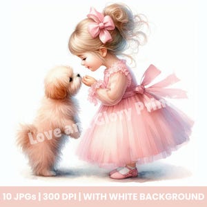 Best Friends Girl With Dog Clipart Set of 10 JPGs, Dog Lover, Cute Baby girl, Watercolor Girl with Puppy Clipart, Dog Lover Pet Clipart