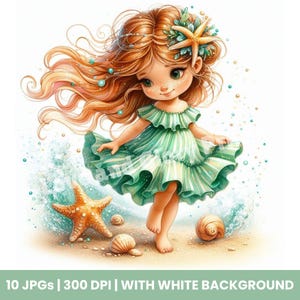 Summer  Beach Gnome Girl Clipart Set of 10 JPGs Watercolor Tropical Summer Gnomes, Gnome Clipart for Nursery Prints, Scrapbooking & Crafts