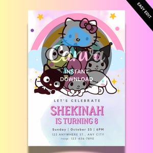Kitty Birthday Invitation, Editable Kawaii Kitty Birthday Invite, Kitty Digital Birthday Invitation, Pink Kitten Cat Birthday Invite