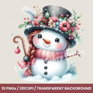 Watercolor Christmas Snowman PNG Clipart, Cute Holiday Snowman Illustration, Winter Sublimation Design, Printable Christmas Art for Crafts