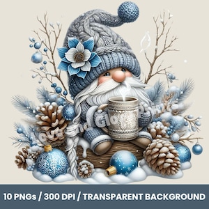 Whimsical Blue Gnome Clipart Bundle Png, Blue Gnome Clipart, Christmas Gnomes Clip art, Winter holidays, Gnome Winter Clipart PNG, Whimsical