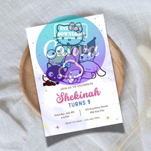Faire-part d'anniversaire kitty, modifiable Kawaii Kitty anniversaire, faire-part d'anniversaire numérique chaton, chaton rose chat anniversaire invitation