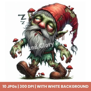 Sleep Walking Zombie Gnome Clipart Set of 10 JPGs Halloween Gnome, Spooky Gnomes, Halloween Graphics, Gnomes, Cute Spooky Papercrafts
