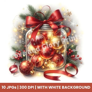 Christmas Jar Clipart Set of 10 JPGs Festive Mason Jars Clipart, Winter Holiday Christmas Clipart, Christmas papercraft, Decor, Card Making