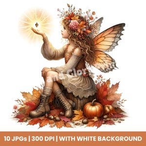 Fairy Tale Autumn Enchantress Set of 10 JPGs Fall Fairy Clipart, Whimsical Ephemera, Fantasy Junk Journal Paper Craft, Autumn Fall Crafts