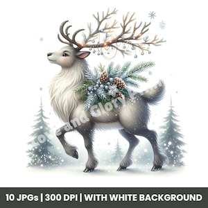Christmas Animals Set of 10 JPGs Clipart, Reindeer Clipart, Christmas Clipart for Digital Paper Crafting Digital Planner, Apparel Watercolor