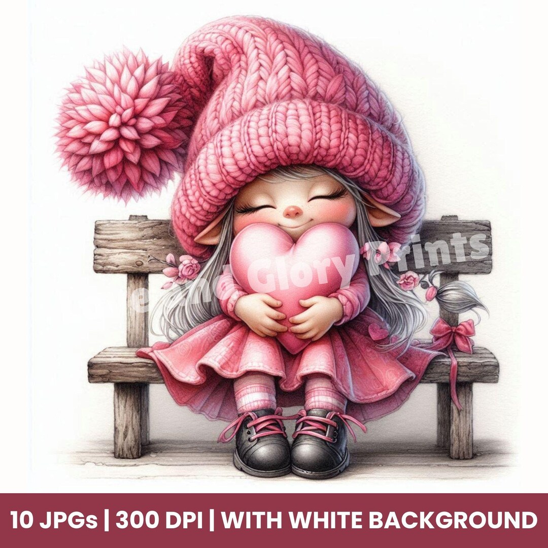 Watercolor Valentine Gnome Clipart Set of 10 JPG, Love Gnomes Digital ...