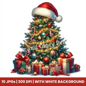 Christmas Tree Clipart Set of 10 JPGs Christmas Clip Art DIY Christmas Cards, Holiday Prints, Holiday Printables Festive Journals and Crafts