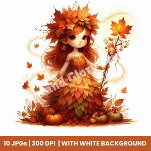 Autumn Leaf Guardian Set of 10 JPGs Autumn Dolls Printable Art, Watercolor Autumn Dolls for Junk Journal, Papercrafts, DIY Fall Card Making