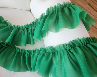 Cute  ruffle   chiffon  trim  green color  2 yards listing 2.5 inch wide