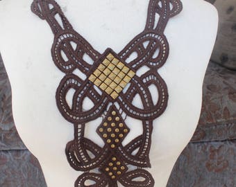 Cute venice  applique  brown color with studs 1  pieces listing