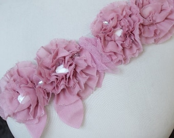 Cute embroidered  and beaded    flower  applique  pink  color