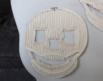 Embroidered Skull Applique - Ivory, 2 Pieces