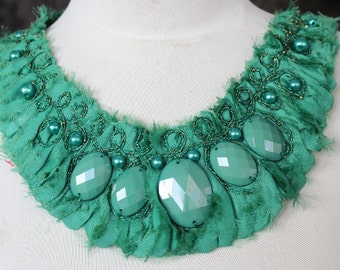 Cute embroidered   and beaded  chiffon  applique green color
