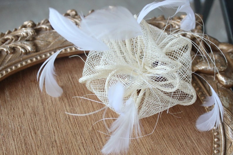 Cute ivory color flower with feather clip back 1 piece listing big size image 4