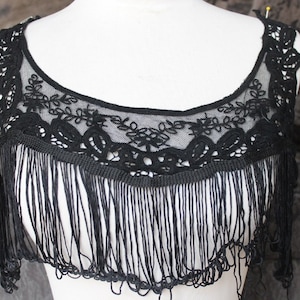 Black Embroidered Applique with Fringe Trim