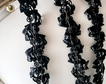 Black Floral Sewing Trim, 1-Inch Wide, 1 Yard
