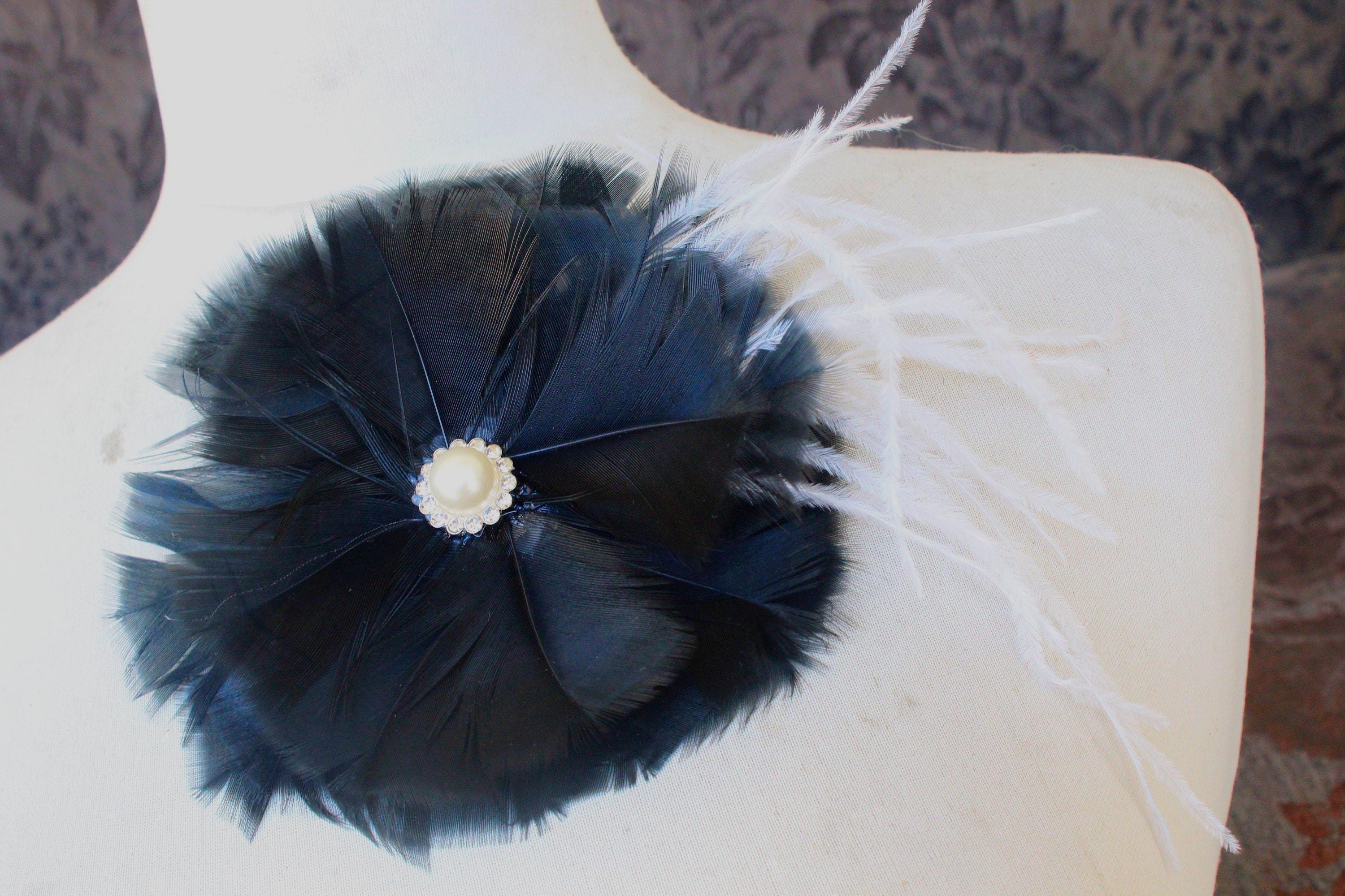 Black feather flower trim / Costume black Feather Flower  applique  /Sewing Black flower trim applique /