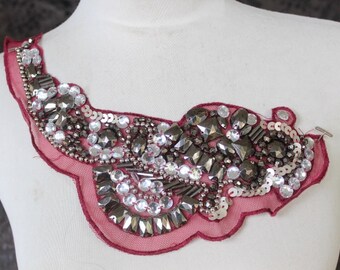 Beaded Rhinestone Applique, Embroidered Costume Embellishment