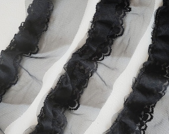 Black Ruffled Sewing Lace Trim, 2.5 Inch Wide, 1 Yard