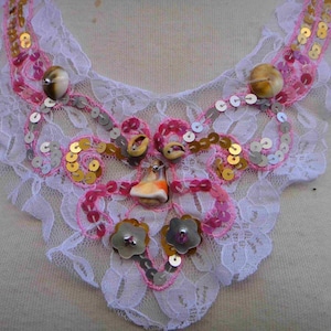 Pink Beaded Applique Trim with Sequins & Shells
