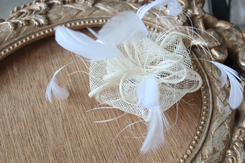 Cute ivory color flower with feather clip back 1 piece listing big size image 2